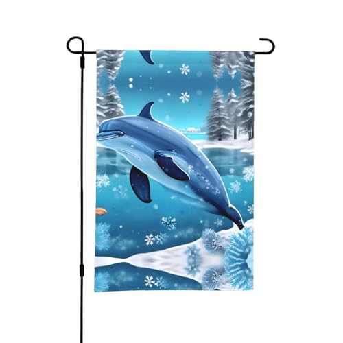 Winter-Delfin-Flagge, doppelseitig, geeignet für die Dekoration von Gärten oder Briefkästen von WXXWXD