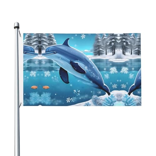 Winter-Delfin-Flagge für den Außenbereich, bedruckt, 91,4 x 152,4 cm, ideal für Garten, Hof und Urlaubsdekorationen Winter-Delfin-Flagge für den Außenbereich, bedruckt, 91,4 x 152,4 cm, ideal für Garten, Hof und Urlaubsdekorationen von WXXWXD