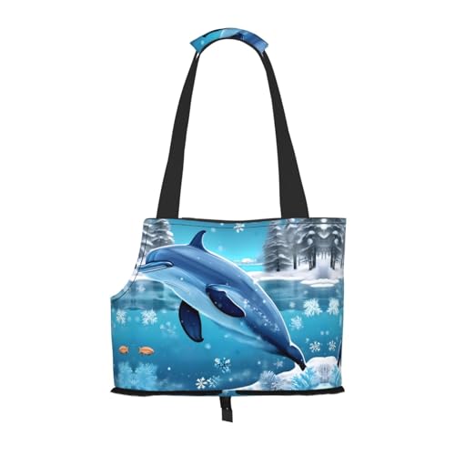 Winter Der Delphin bedruckte Haustier-Umhängetasche, speziell für kleine Hunde und Katzen, multifunktionale Schulter und Handtasche von WXXWXD