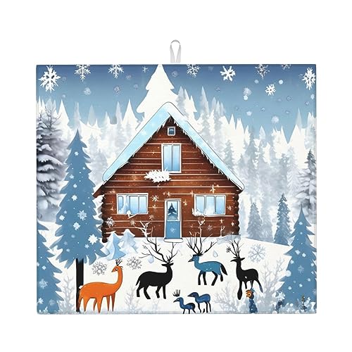 Winter-Kitz bedruckte Küchenmatte, saugfähig, 40,6 x 45,7 cm – dicke und langlebige Arbeitsplatte dekorative Matte von WXXWXD