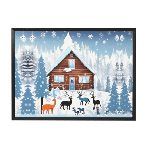 Winter Rehkitz Schwarzer Rahmen Dekorative Malerei Moderne Kunst Dekoration Geeignet für Wohnzimmer, Schlafzimmer und Büros von WXXWXD