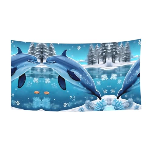 Winter der Delphin bedruckte dekorative Flagge zum Aufhängen, 178 x 88,9 cm von WXXWXD
