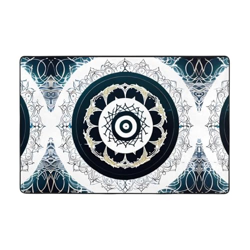 Wohnzimmer-Teppich, rund, Totem-bedruckt, 183 x 122 cm, für Couchtisch/Nachttisch/Büro/Balkon, Schwarz und Weiß von WXXWXD