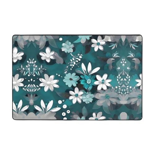 Wohnzimmer-Teppich mit Blumenmuster, 183 x 122 cm, Blaugrün / Grau / Weiß von WXXWXD