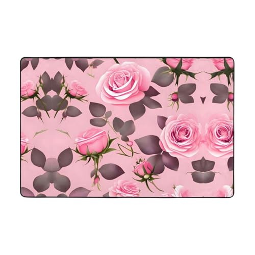 Wohnzimmer-Teppich mit hübschen rosa Rosen, bedruckt, 183 x 122 cm, für Couchtisch/Nachttisch/Büro/Balkon von WXXWXD