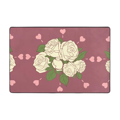 Wohnzimmer-Teppich mit weißer Rose der Liebe, bedruckt, 183 x 122 cm, für Couchtisch/Nachttisch/Büro/Balkon Wohnzimmer-Teppich mit weißer Rose der Liebe, bedruckt, 183 x 122 cm, für Couchtisch/Nachttisch/Büro/Balkon von WXXWXD