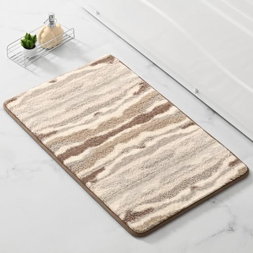 Badezimmerteppich Beige Braun Retro Teppich Weich Flauschig Badematte Saugfähig Schmutzfangmatte Badteppich Mikrofaser Badvorleger rutschfest Waschbar Badezimmermatte 40x60cm von WXYDDXC