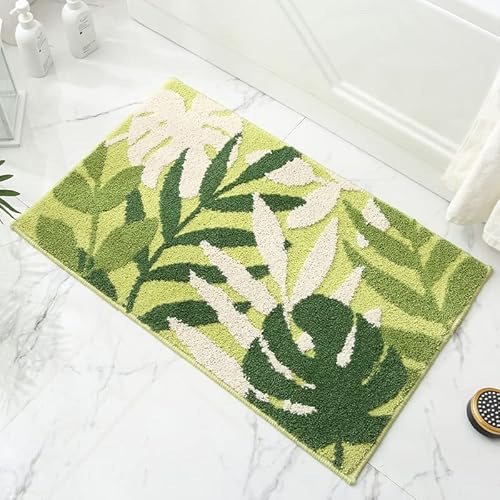 Badezimmerteppich Grün Beige Tropical Teppich Schmutzfangmatte Weich Flauschig Badematte Waschbar Badteppich Badvorleger Saugfähige Badematte rutschfest Badezimmermatte 50x80cm Badezimmerteppich Grün Beige Tropical Teppich Schmutzfangmatte Weich Flauschig Badematte Waschbar Badteppich Badvorleger Saugfähige Badematte rutschfest Badezimmermatte 50x80cm