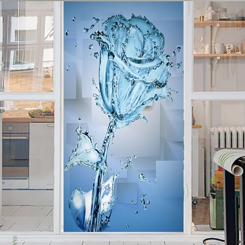 Fensterfolie Abstrakte Blaue Blume Fensterfolie Blickdicht Sichtschutzfolie Fenster Static Milchglasfolie Folie Fenster Sichtschutz Home Office Fensterfolie Selbsthaftend 70x120cm von WXYDDXC