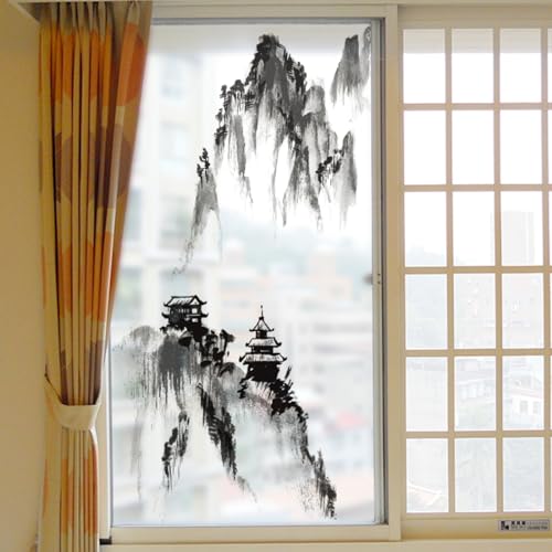 Fensterfolie Black Grey Mountain Fensterfolie Blickdicht Sichtschutzfolie Fenster Static Milchglasfolie Folie Fenster Sichtschutz Home Office Fensterfolie Selbsthaftend 1P/60x116cm von WXYDDXC