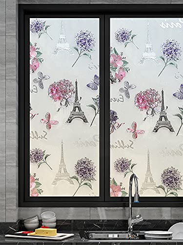 Fensterfolie Eiffelturm Blume Fensterfolie Blickdicht Anti-UV Sichtschutzfolie Fenster Milchglasfolie Zuhause Büro Folie Fenster Sichtschutz Window Film 80x200cm von WXYDDXC