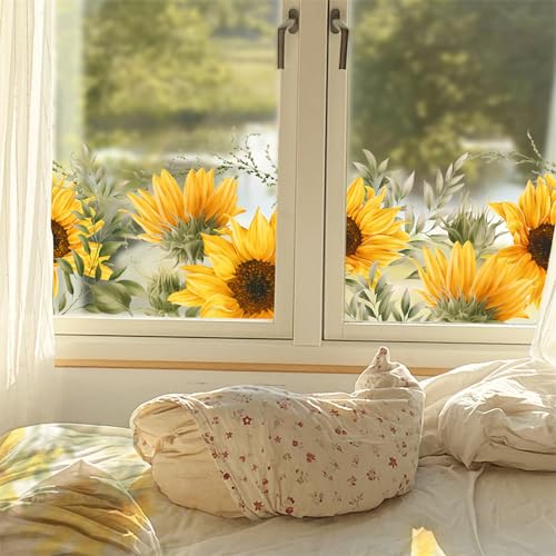 Fensterfolie Gelbe Sonnenblume Fensterfolie Blickdicht Sichtschutzfolie Fenster Anti-UV Fensterfolie Sichtschutz Klebefolie Fenster für Zuhause Büro Milchglasfolie 1P(30x90cm) von WXYDDXC