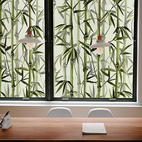 Fensterfolie Gelber Grüner Bambus Sichtschutzfolie Fenster Static Milchglasfolie Folie Fenster Sichtschutz Klebefolie Fenster Home Office Fensterfolie Blickdicht 1P/58x60cm von WXYDDXC