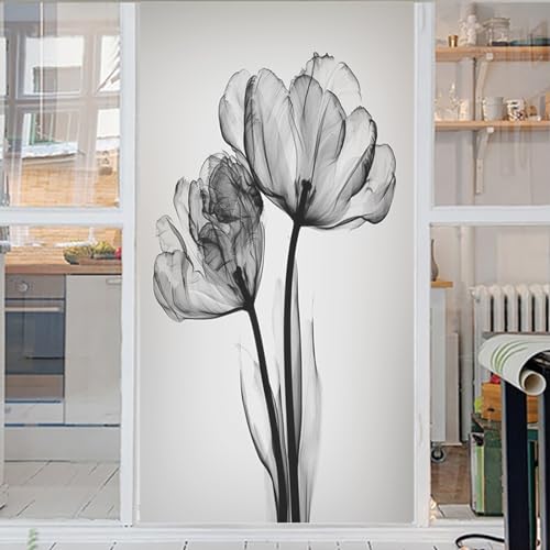 Fensterfolie Graue Schwarze Blumen Fensterfolie Blickdicht Sichtschutzfolie Fenster Static Milchglasfolie Folie Fenster Sichtschutz Home Office Fensterfolie Selbsthaftend 70x200cm von WXYDDXC