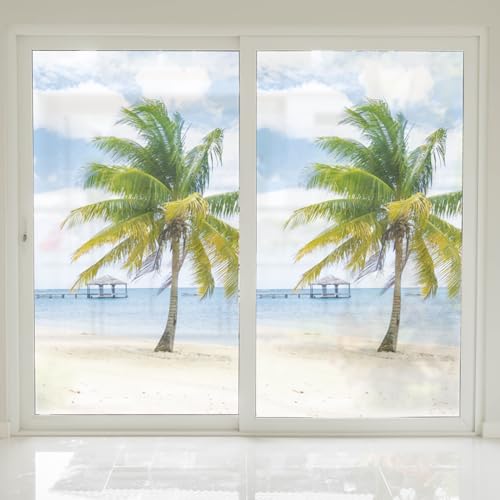 Fensterfolie Grüne Palme Fensterfolie Blickdicht Sichtschutzfolie Fenster Static Milchglasfolie Folie Fenster Sichtschutz Home Office Fensterfolie Selbsthaftend 1P/60x116cm von WXYDDXC