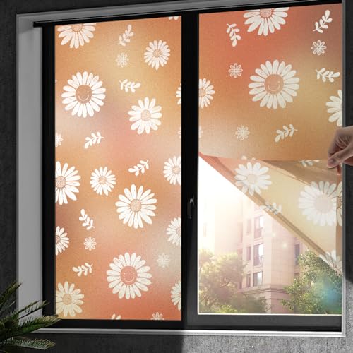 Fensterfolie Orange Elegant Floral Fensterfolie Blickdicht Sichtschutzfolie Fenster Static Milchglasfolie Folie Fenster Sichtschutz Home Office Fensterfolie Selbsthaftend 40x120cm von WXYDDXC