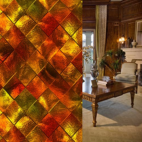 Fensterfolie Orange Gelb Geometrie Sichtschutzfolie Fenster Fensterfolie Blickdicht Milchglasfolie Sichtschutz Klebefolie Fenster Fensterfolie Selbsthaftend Wohnzimmer Badezimmer 45x100cm von WXYDDXC