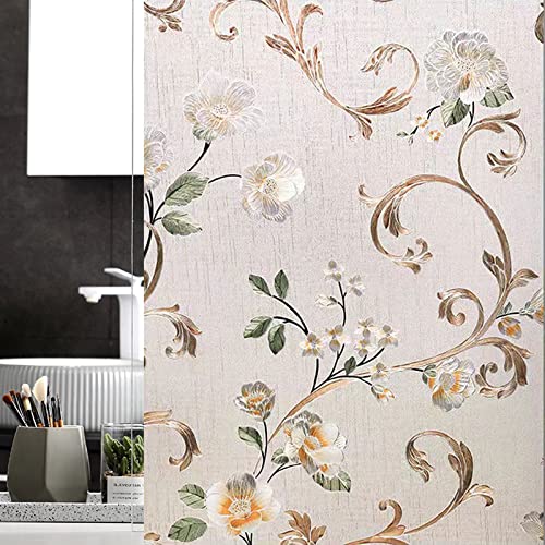 Fensterfolie Selbsthaftend Blickdicht Braune Elegante Blume Milchglasfolie Sichtschutzfolie Sichtschutz Fenster Fensterfolien Glasfolie Selbstklebend Fenster Folie 75×100cm von DMSC