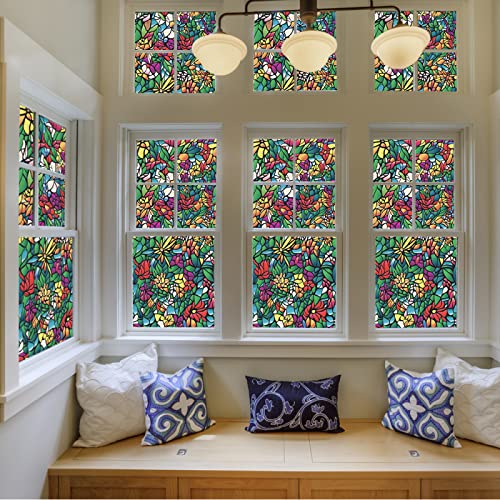 Fensterfolie Selbsthaftend Blickdicht Bunte Blume Milchglasfolie Sichtschutzfolie Sichtschutz Fenster Fensterfolien Glasfolie Selbstklebend Fenster Folie 30×100cm von WXYDDXC