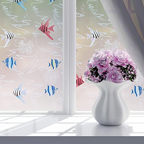 Fensterfolie Selbsthaftend Blickdicht Bunter Fisch Milchglasfolie Sichtschutzfolie Sichtschutz Fenster Fensterfolien Glasfolie Selbstklebend Fenster Folie 45×200cm von DMSC