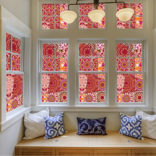 Fensterfolie Selbsthaftend Blickdicht Rotes Mandala Milchglasfolie Sichtschutzfolie Sichtschutz Fenster Fensterfolien Glasfolie Selbstklebend Fenster Folie 45×100cm von WXYDDXC