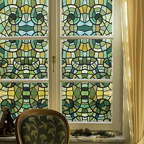 Fensterfolie Selbsthaftend Blickdicht Vintage Grün Milchglasfolie Sichtschutzfolie Sichtschutz Fenster Fensterfolien Glasfolie Selbstklebend Fenster Folie 45×100cm von WXYDDXC