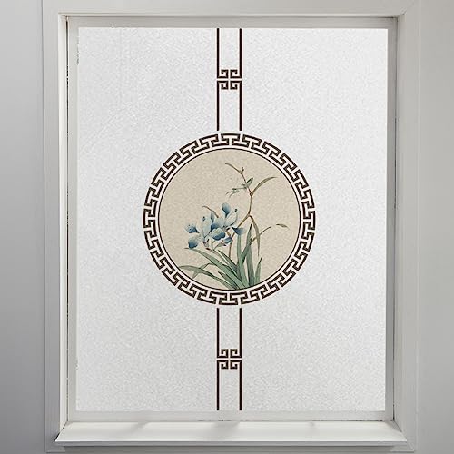 Fensterfolie Vintage Braune Blumen Sichtschutzfolie Fenster Static Milchglasfolie Folie Fenster Sichtschutz Without Adhesive Klebefolie Fenster Home Office Fensterfolie Blickdicht 60x100cm von WXYDDXC