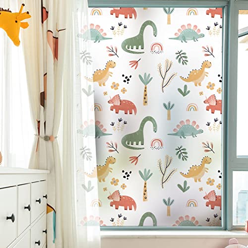 Milchglasfolie Junge Dinosaurier Fensterfolie Bunt Blickdicht Sichtschutzfolie Fenster Selbsthaftend Klebefolie Fenster Sonnenschutz Kinderzimmer Sichtschutz 60×120cm von WXYDDXC