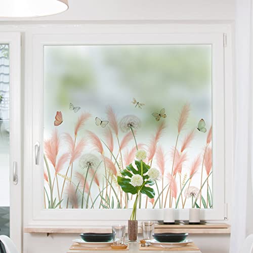 Milchglasfolie Schmetterlingsgras Fensterfolie Bunt Blickdicht Sichtschutzfolie Fenster Selbsthaftend Klebefolie Fenster Sonnenschutz Kinderzimmer Sichtschutz 70×120cm von WXYDDXC