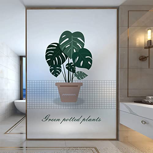 WXYDDXC Fensterfolie Selbsthaftend Blickdicht Grüner Blumentopf Milchglasfolie Sichtschutzfolie Sichtschutz Fenster Fensterfolien Glasfolie Selbstklebend Fenster Folie 40×120cm von DMSC