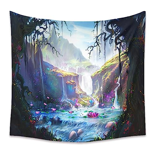 Wandteppich Blue River Lotus Wandtuch Art Wall Wandteppich Aesthetic for Bedroom Living Room Tapestry Wand Teppiche Wall Home Decor Wandbehang (150x130cm) von WXYDDXC