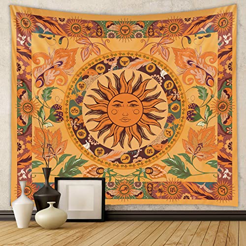 Wandteppich Orange Gelbe Sonne Wandtuch Art Wall Wandteppich Aesthetic for Bedroom Living Room Tapestry Wand Teppiche Wall Home Decor Wandbehang (100x75cm) von WXYDDXC