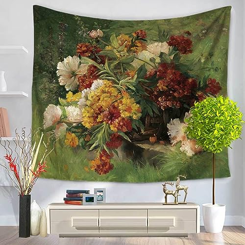 Wandteppich Vintage Green Floral Wandtuch Home Deko Wandbehang für Schlafzimmer Wohnzimmer Wohnheim Wandteppich Aesthetic Tapestry Wandkunst Wand Teppiche (150x100cm) von WXYDDXC