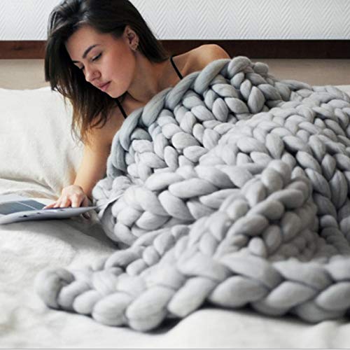 WXZX Grobstrick Decke Strickdecke, Handgestrickter, superweicher, riesiger Garnüberwurf, Decke aus Merinowolle, für neutrale Couch-Sofabank auf dem Bauernhof von WXZX