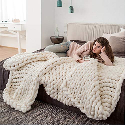 WXZX Grobstrick Decke Strickdecke, Handgestrickter, superweicher, riesiger Garnüberwurf, Decke aus Merinowolle, für neutrale Couch-Sofabank auf dem Bauernhof von WXZX