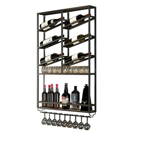 Weinregal Wand Metall Flaschenregal Schmal Wine Rack Bar Regal Wand Weinschrank Hausbar Barschrank mit Weinglashalter Weinständer Getränke Regal Mini Bar für Küche Bar Esszimmer(Nero,68*100*11cm) von WXZXWXZX