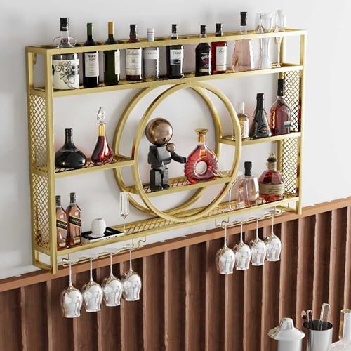 Weinregal Wand Metall Flaschenregal Schmal Wine Rack Bar Regal Wand mit Weinglashalter Getränkeregal mit LED-Licht Weinständer Esszimmermöbel für Bartheke Wohnzimmer Küche Home Bar(Gold,100cm/39.37in) von WXZXWXZX