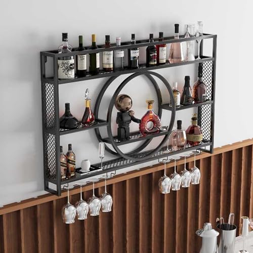 Weinregal Wand Metall Flaschenregal Schmal Wine Rack Bar Regal Wand mit Weinglashalter Getränkeregal mit LED-Licht Weinständer Esszimmermöbel für Bartheke Wohnzimmer Küche Home Bar(Nero,100cm/39.37in) von WXZXWXZX