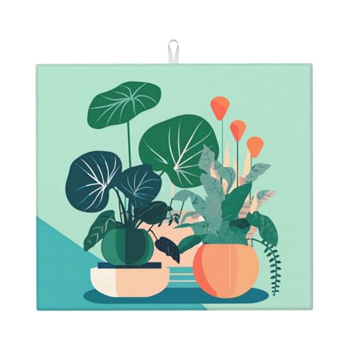 Absorbierende Matte für den Innenbereich, Cartoon-Motiv, Grünpflanzen, Küchenarbeitsplatte, einseitig bedruckt, 100 % Polyester mit einem Seil zum Aufhängen Absorbierende Matte für den Innenbereich, Cartoon-Motiv, Grünpflanzen, Küchenarbeitsplatte, einseitig bedruckt, 100 % Polyester mit einem Seil zum Aufhängen von WXZYFP