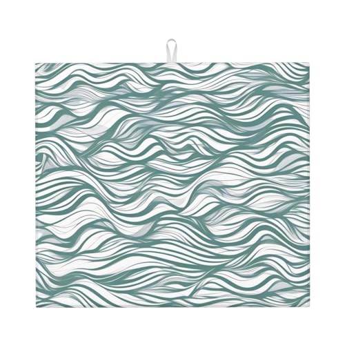Abtropfmatte mit grünen gewellten Streifen, 40,6 x 45,7 cm, sehr saugfähig, geeignet für Küchengeschirr, Abflussgestell, Kaffeebar, zum Aufhängen von WXZYFP