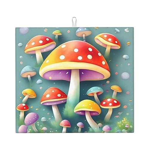 Abtropfmatte mit niedlichen farbigen Pilzen, 40,6 x 45,7 cm, sehr saugfähig, geeignet für Küchengeschirr, Abflussgestell, Kaffeebar, zum Aufhängen Abtropfmatte mit niedlichen farbigen Pilzen, 40,6 x 45,7 cm, sehr saugfähig, geeignet für Küchengeschirr, Abflussgestell, Kaffeebar, zum Aufhängen von WXZYFP