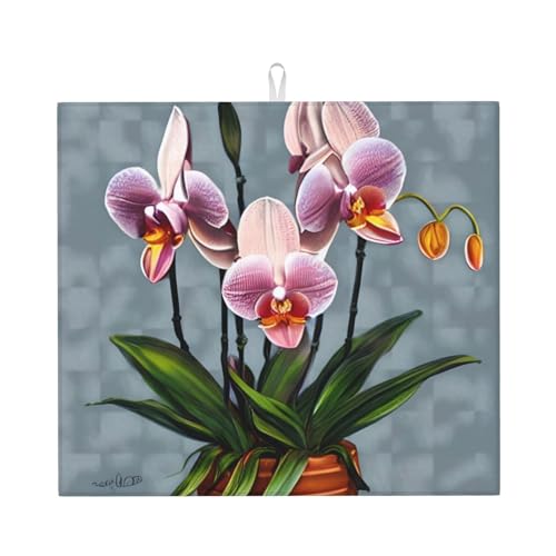 Blooming Orchids Abtropfmatte, 16 x 18, sehr saugfähig, geeignet für Küchengeschirr, Abflussgestell, Kaffeebar, hängend von WXZYFP
