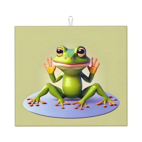 Der lustige Frosch macht Yoga Küche Arbeitsplatte saugfähige Matte, einseitig bedruckt 100% Polyester mit einem Seil zum Aufhängen von WXZYFP
