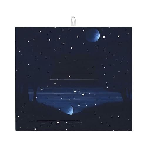 Dunkelblaue Nachtansicht Küche Arbeitsplatte saugfähige Matte, einseitig bedruckt 100% Polyester mit einem Seil zum Aufhängen Dunkelblaue Nachtansicht Küche Arbeitsplatte saugfähige Matte, einseitig bedruckt 100% Polyester mit einem Seil zum Aufhängen von WXZYFP