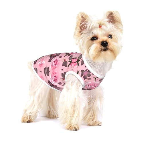 Hübsche rosa Rosen, kleine dehnbare Hunde-T-Shirts, weich, cool, ärmellos, gestreift, atmungsaktiv, Kleidung für Welpen, Kätzchen, Katzen, Größe S Hübsche rosa Rosen, kleine dehnbare Hunde-T-Shirts, weich, cool, ärmellos, gestreift, atmungsaktiv, Kleidung für Welpen, Kätzchen, Katzen, Größe S von WXZYFP