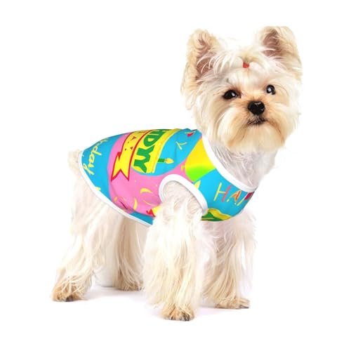 Hunde-T-Shirts "Happy Birthday", mittelgroß, dehnbar, weich, cool, ärmellos, gestreift, atmungsaktiv, für Welpen, Kätzchen, Katzen, Größe S Hunde-T-Shirts "Happy Birthday", mittelgroß, dehnbar, weich, cool, ärmellos, gestreift, atmungsaktiv, für Welpen, Kätzchen, Katzen, Größe S von WXZYFP