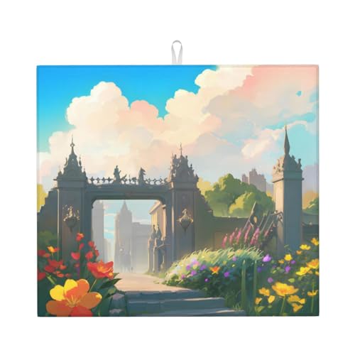 Outside the Castle Gate Küchenarbeitsplatte, saugfähig, einseitig bedruckt, 100 % Polyester mit einem Seil zum Aufhängen von WXZYFP