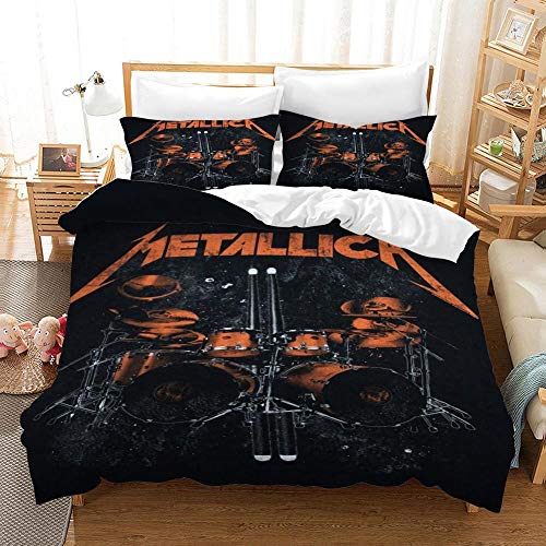 3D Gedrucktes Bettbezug Schwarz 135x200 cm Metallica,3 teiliges Bettwäsche Set Enthält 1 Weiche und Angenehme Hypoallergen Mikrofaser Bettbezug mit Reißverschluss und 2 Kissenbezüge 80x80 cm von WXhGY