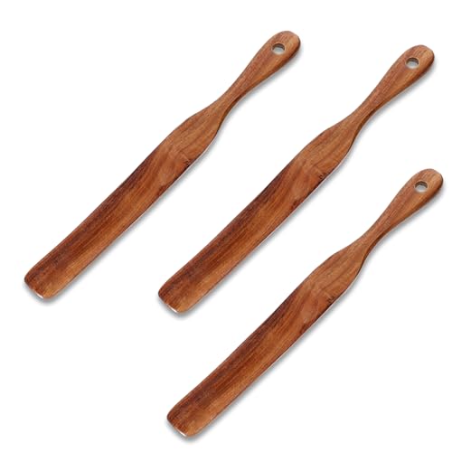 3Stück Pfannenwender Holz 28cm Spurtle Spatel Rührspatel Robuster Teakholz Sauerteig Spurtle Spatel Langer Griff Holzwender Antihaftbeschichtete Kochutensilien für Kuchen Teig Marmelade Salate von WY LIGHTING LEVEL
