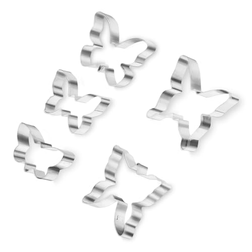Schmetterling Ausstechformen Set, 5 Stück Keksausstecher Edelstahl Brot Ausstecher Plätzchen Ausstecher Cookie Cutter für Backen DIY Fondant Schokoladen Tortendeko von WY LIGHTING LEVEL